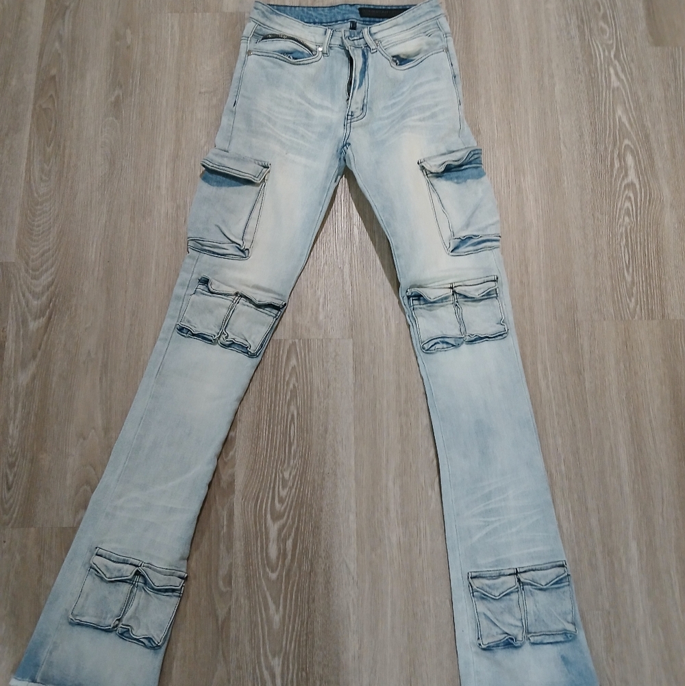 Rockstar Original Stacked Light Wash Cargo Jeans
